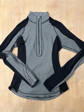 Lululemon Black & White Striped Athletic Q-Zip